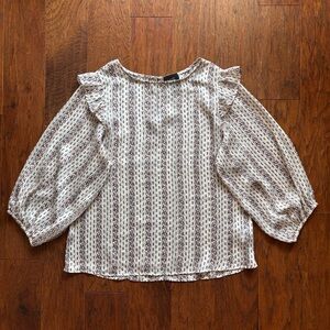 W5 Sheer Cream Gold Striped Balloon Sleeve Top | Size L